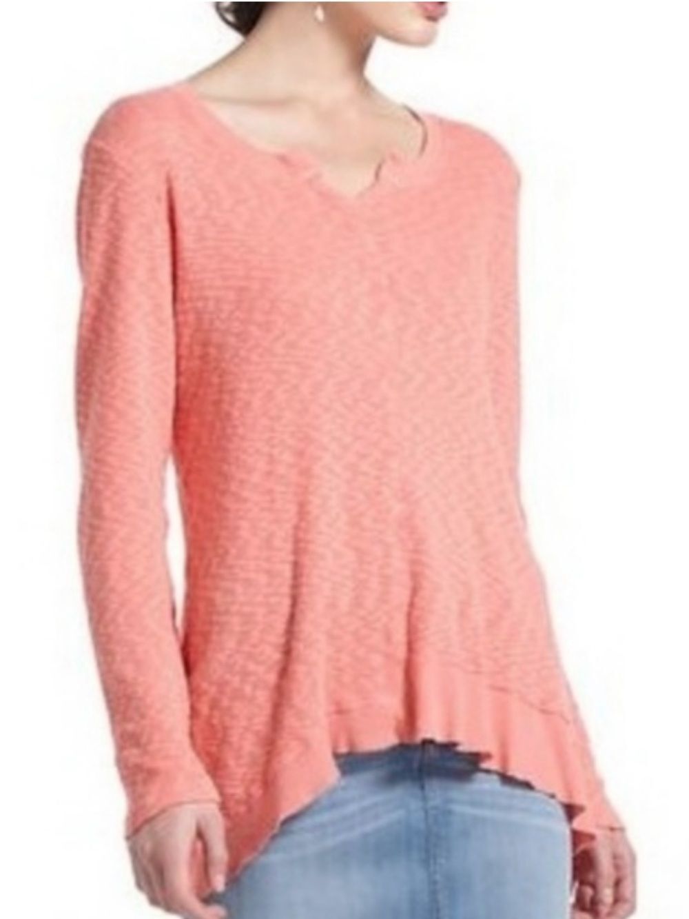 Anthropologie left of center Coral V-Neck Lightweight long sleeve Sweater